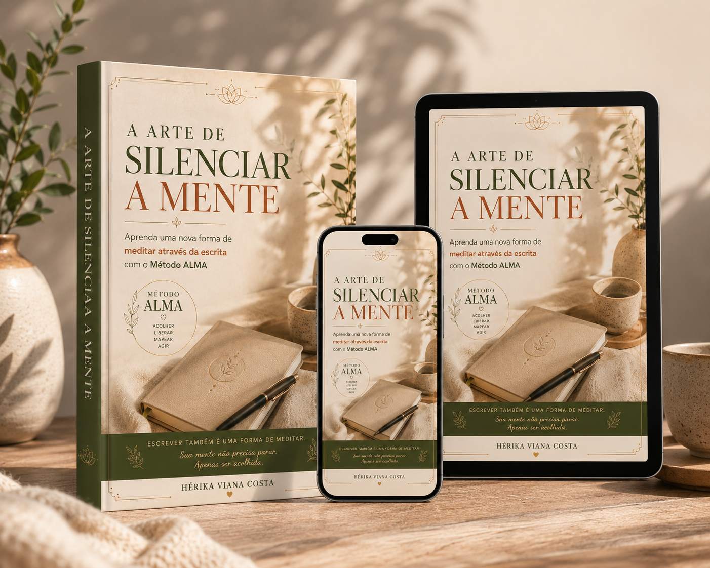 E-book em celular, tablet e capa impressa